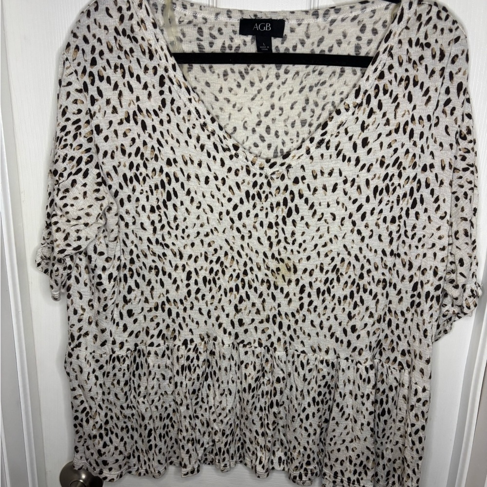 AGB Women's Black and Cream Spotted Blouse